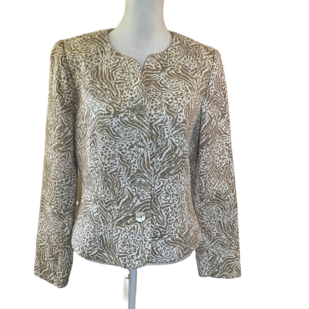 Talbots Cream & Tan Textured Button Jacket Size 6 - image 1